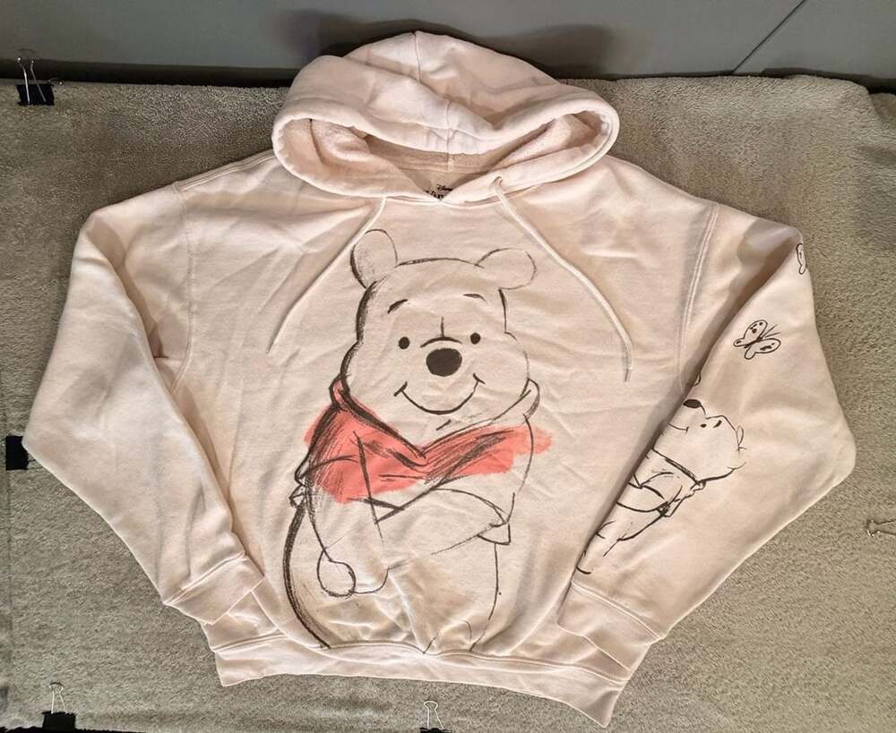 Disney Winnie The Pooh Hoodie Sweatshirt Cream Pink Graphic Size L
